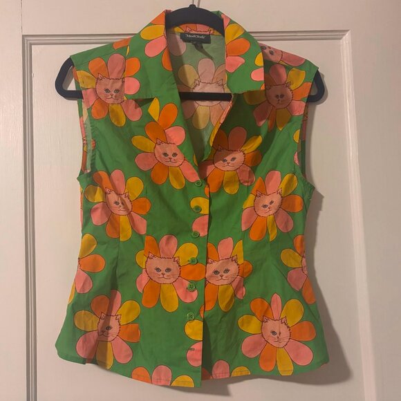 ModCloth x Marisol Muro Retro Cat Flower Print Top S - Picture 4 of 4